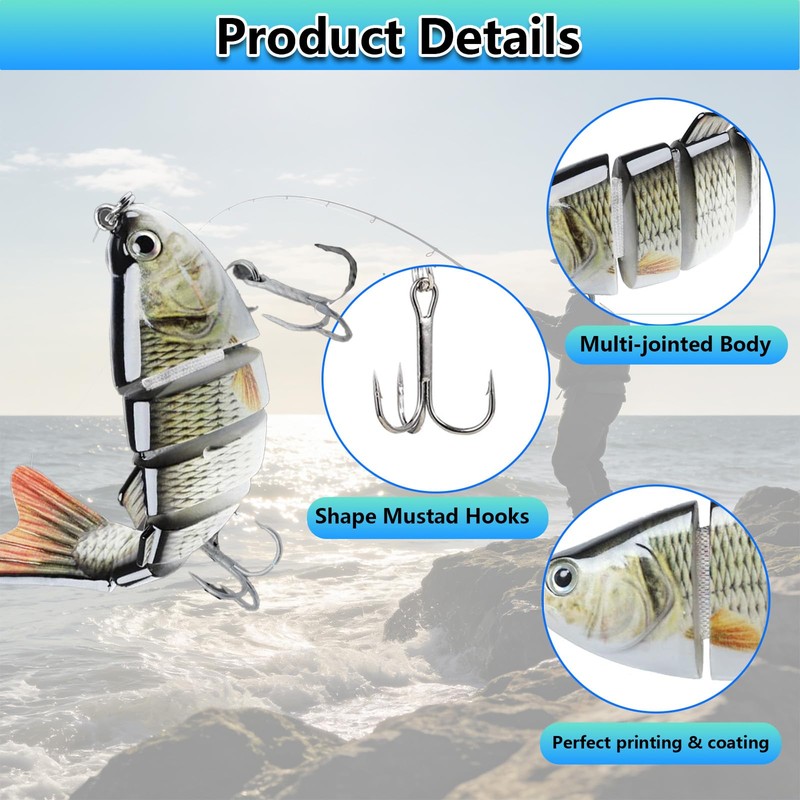 Icetop 3Pcs Pike Lures Set,3D River Fishing Tackle for Freshwater