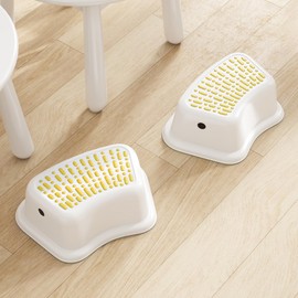 2 Pack Step Stool with Anti-Slip Surface, Curved Stepping Stool for Potty Training Toilet, Bathroom Sink, Kitchen Counter Stool Helper, Yellow-White
