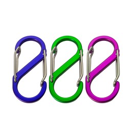 S Carabiner - Small Carabiner - Carabiner Key Ring with Double Opening - Mini Carabiner - Carabiner Set - 3 Pieces Colourful (25 x 23 mm)