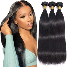 LOVFIR Straight Human Hair Bundles 3 Bundles Human Hair 18 18 18 Inch Straight Real Hair Bundles 3 Bundles Real Hair Extension Bundle