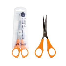 Korbond General Purpose Scissors 5 INCH (13cm) Comfort Grip Professional, Household, Fabric, Crafting, Kitchen. AMBIDEXTROUS – for Right-& Left-Handed Users, 5inch, Yellow