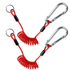 2Pcs Breakaway Trailer Cable, Brake Cable, RV Stainless Steel Coiled Wire, Heavy Duty Emergency Lanyard Extend to 4ft Coiled Safety Cables Strap for RV, Camper, Trailer