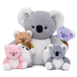 OUOZZZ Koala Cuddly Toy Set, 30 cm Soft Koala Plush Toy with 4 Babies in the Belly - Baby Birthday Gift for Girls Boys Children Pack of 5