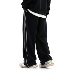 ZAFUL Men's Parachute Sweatpants Y2k Baggy Track Pants Drawstring Wide Leg Casual Trousers Streetwear(2-Black, XL)