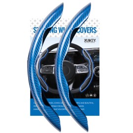 XUKEY 2pc Car Steering Wheel Cover Booster Non-Slip Carbon Fiber Universal Accessories - Blue