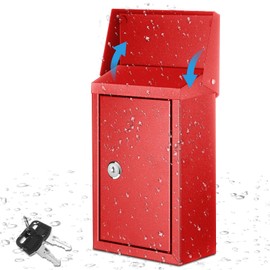Yaocom Metal Locking Mailbox Wall Mount Key Drop Mailbox for Outside Suggestion Box Money Box Donation Box for Cash Hanging Secure Postbox with 2 Keys Office Garden(Red,10 x 5.5 x 3)