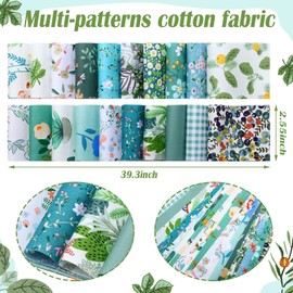 Hosuly 40 Pcs Blue Green Floral Fabric Spring Jelly Fabric for Quilting Patchwork Roll 2.55 Inch Floral Quilting Strips Precut Patchwork for Sewing DIY Crafts