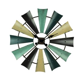 Zeckos Rustic Coastal Color Metal Windmill Decor Large Wall Clock