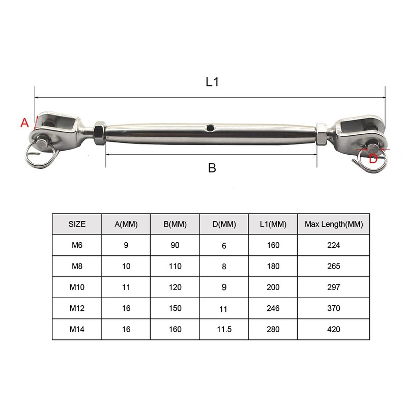 2Pcs 304 Stainless Steel Rigging Screw Jaw Closed Body M8,