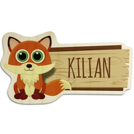printplanet Wooden Door Sign with Name Kilian - Fox Motif - Name Plate, Wooden Plaque, Children's Room Sign