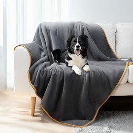 Waterproof Pet Blanket, Liquid Pee Proof Dog Blanket for Sofa Bed Couch, Reversible Sherpa Fleece Furniture Protector Cover for Small Medium Large Dogs Cats, Grey+Beige Large（65" x 57"）