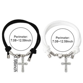 Matching Couple Bracelet for Women Men Girlfriend Anniversary Birthday Gifts for Husband Wife Christmas Xmas Gift Cross Pendant Woven Bracelet for Couples Religious Bracelets for 2