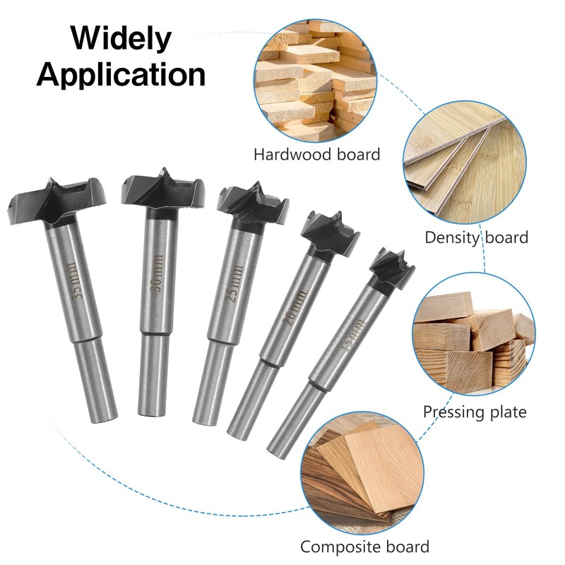 Forstner Drill Bit Set 15-35 mm with Storage Box, Hole