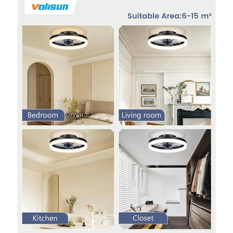 VOLISUN 13 inch Small Ceiling Fans with Lights and Remote,