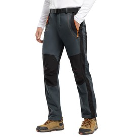 TBMPOY - Pantalones de esquí de nieve para hombres, impermeables para invierno, con forro polar, para acampar, esquiar, pescar en hielo, con cinturón 02, gris, grueso, talla S