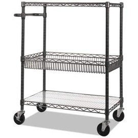 Alera ALESW543018BA 34 in. x 18 in. x 40 in. Three-Tier Wire Rolling Cart - Black Anthracite