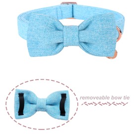 DOGWONG Dog Collar with Removable Bow Tie, Light Blue Pet Collar, Dog Bow Tie, Gift for Girls or Boys Dogs, Comfortable Adjustable Dog Collar for Small Medium Dogs