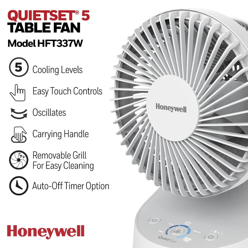 Honeywell QuietSet 5 Oscillating Table Fan, White – Personal and