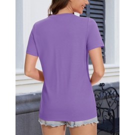 MAGCOMSEN Women's Cotton Soft Crew Neck Short Sleeve T Shirts Summer Casual Basic Tops Tees, Light Purple, XL
