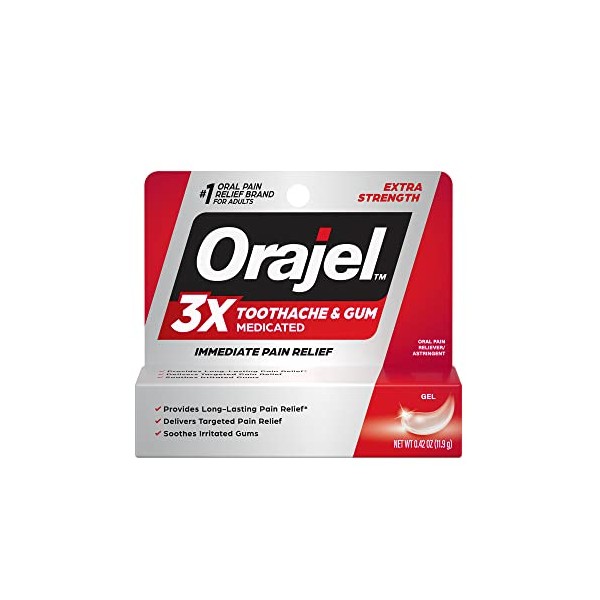 Orajel 3X for Toothache & Gum Pain: Maximum Gel Tube 0.42oz - From #1 Oral Pain Relief Brand - Orajel for Instant Pain Relief