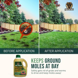 PetraMax Castor Oil Mole Repellent for Lawns - Best Anti Mole and Vole Repellent of Outdoor Space - How to Get Rid of Moles in My Yard, Garden Or Lawn, Safe and Effective Vole Deterrent (33.8 fl oz)
