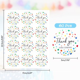 G2PLUS 5cm Thank You Stickers,60PCS Waterproof Thank You for Celebrating with me Stickers,Little Dots Thank You Favors Stickers/Labels for Birthday Party Bags,Baby Shower Party Favors
