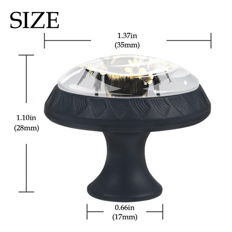 4 Pack Cabinet Knobs Cute Bee Glass Drawer Knobs Black