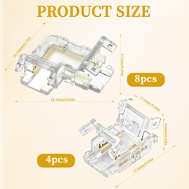 TenaLucy Pack of 12 COB LED Strip Connectors, COB LED Strip Connectors, 8 Pieces L Shape COB LED Connectors, 4 Pieces, Transparent Centre Connectors, No Dark Zones, for 10 mm Wide COB LED Connector