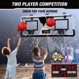 HYES 2 Player Basketball Game, Dual Shot Over The Door Mini Basketball Hoop Indoor with Scoreboard, Basketball Toy Gifts for Kids Boys Girls Adults, Suit for Bedroom/Office/Outdoor/Pool, Black