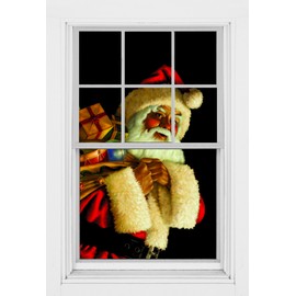 Window Poster Christmas Santa Claus Jolly by WOWindows USA-Made Decoration Includes 1 Reusable 34.5"x60" Backlit Poster