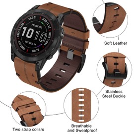 Leather Strap for Garmin Fenix 7, 22 mm Genuine Leather Replacement Strap Quick-Fit Watch Strap for Fenix 6, Fenix 6 Pro, Fenix 5, Fenix 5 Plus, Forerunner 935 945, Instinct 2, Approach S60 S62,