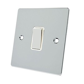 Alliance Electrical FPC1GSWIWC Polished Chrome Flat White Insert Metal Rocker Switch-10 Amp Single 1 Gang 2 Way Light Switch, 240 V