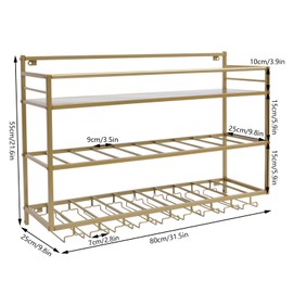 CeRaBuRET Gold Industrial Wine Racks Wall Mounted Bottle Holder, Metal Hanging Wine Holder Wine Accessories with Three Shelves for Installation in Kitchens, and Other Places