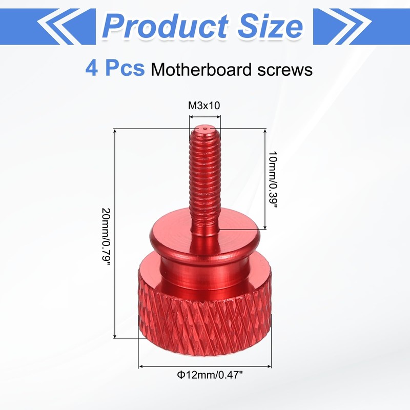 sourcing map 4Pcs M3x10 Aluminum Thumb Screws, 12x20mm(ODxH) Computer Case