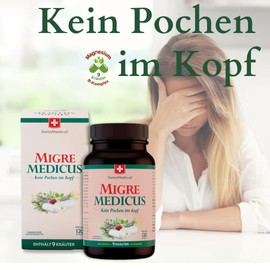 SwissMedicus MigreMedicus - Headache Free Thanks to Natural Power with Magnesium + 9 Herbs - Motherwort, Real Laurel, White Willow, Black Garlic + B Complex - 120 Vegan Capsules