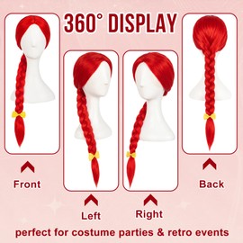 ESUNO 25Inch Long Red Braided Wig Cowgirl Wigs Red Cowboy Wig for Women