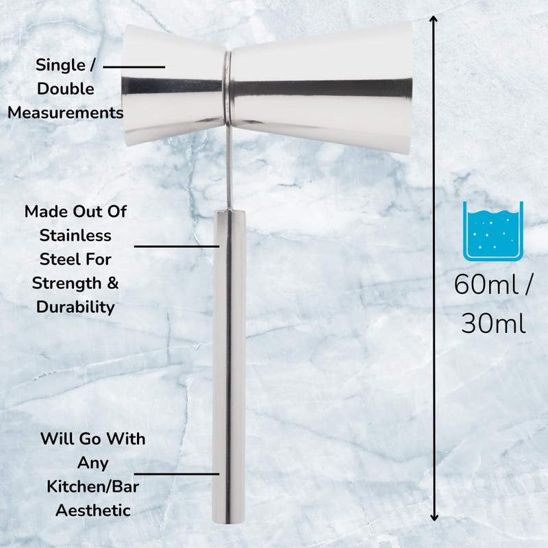 Silver Stainless Steel Cocktail Double Jigger - Professional Bartender Tool,