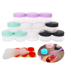 Wopanxye 12pcs 15ml Small Sample Jars, 15 Gram Empty Cosmetic Container, Plastic Round Pot With Screw Cap Lid, Tiny 15g Bottle for Makeup Eye-shadow Nails Powder Jewelry (Black/White/Purple/Green)