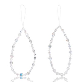 Reownest 2 Pack Phone Lanyard Charm Set - Clear Beaded Chain, Aesthetic Wrist Strap for Women Girls, Multi-Purpose Cellphone Bag Key Accessory - Clear