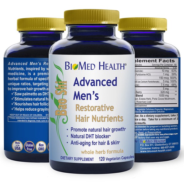 BioMed Health Hair Growth Vitamins for Men 120ct - Saw Palmetto DHT Blocker with Biotin, Advanced Restorative Hair Nutrients, Promotes Hair Regrowth and Anti-Gray Hair