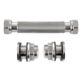 RAINPAL RBLSS5 Heavy Duty Stainless Steel Rain Barrel Linking Kit (Two SS304 Bulkhead Fittings and One 5” SS304 Corrugated Hose Expandable to 7.5”) (1)