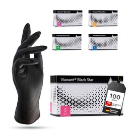 Viawant® Black Star Disposable Nitrile Gloves S [Pack of 100] Sturdy, Hypoallergenic, Powder-Free & Latex Free - Tear-Resistant Disposable Gloves