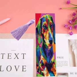 3 Pieces Diamond Painting Kits Cartoon Dog Bookmarks with Tassel DIY Leather Bookmark Art Craft 5D Special Shaped Crystal Paint by Numbers for Adults Kids Students Gift (6x21cm)