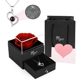 LAC Real Eternal Rose Gift Box With I Love You Necklace | Anniversary or Birthday Gifts for Women Mum and Wife