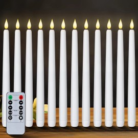 Homemory White Flameless Taper Candles With Remote Timer Pack Of 12 Battery Operated 1...