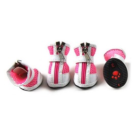 ZUNEA Small Dog Shoes for Hot Pavement Summer Breathable Mesh Boots Adjustable Non Slip Zipper Pet Dogs Booties White PU Paw Protector Pink 2#