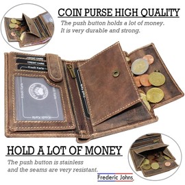 Frédéric & Johns ® - Leather Wallet - Vintage Wallet - Leather Wallet - Genuine Leather - RFID Wallet - 10 Cards, Coins, Banknotes - Gift Idea - Stone Model (Brown High), Skull, Retro