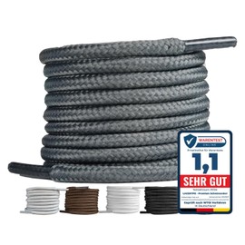 LaceHype 2 Pairs - Premium Round Shoelaces (Diameter 4 mm) for Work Shoes, Boots, Outdoor Shoes and Sports Shoes, Tear-Resistant Shoelaces, Replacement Shoelaces Made of Polyester (Dark Grey, 130)