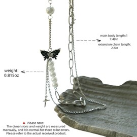 Flgtby Y2K Black Butterfly Goth Pearl Chain charm Necklace Punk Statement Necklace for Women Friend Friendship Party Jewelry Gifts, A Fusion of Sweetness and Coolness,with Unique Personality