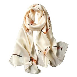 ANDANTINO 100% Silk Long Scarf for Women Large Shawls for Headscarf and Neck- Oblong Hair Wraps with Gift Packed (Off-white Calla)